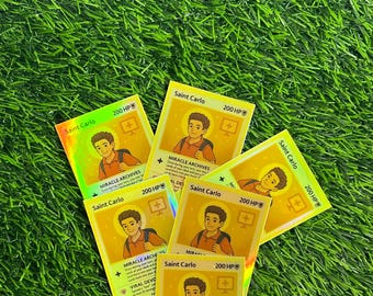 Saint Carlo Acutis Holographic Trading Card Sticker — Water-Bottle Safe | 2x3 | Ready to Ship