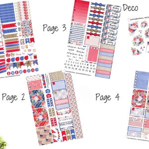Patriotic Florals Weekly Sticker Kit A La Carte Mini Kit Planner Stickers Scrapbook Stickers Fourth of July Rustic Vintage Burlap USA
