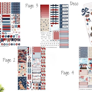 Patriotic Country Weekly Sticker Kit A La Carte Mini Kit Planner Stickers Rustic Fourth of July Red White Blue Glitter Dog USA Decor