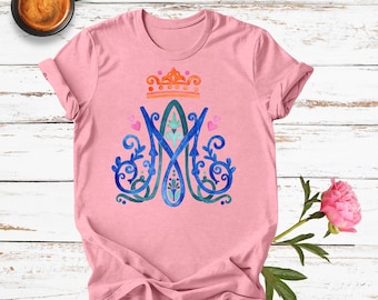 Marian Monogram Shirt | Mary Queen of Hearts Tee | Catholic Blessed Mother Shirt | Feminine Faith Apparel | Marian Devotion Gift