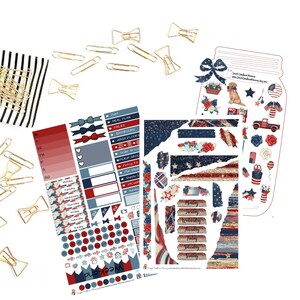 Patriotic Country  Simple Weekly Sticker Kit Planner Basics Journaling Kit Torn Paper Stickers Summer Stickers A La Carte Stickers
