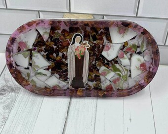 Saint Thérèse of Lisieux Keepsake Tray | Catholic Resin Trinket Dish | Little Flower | Religious Gift