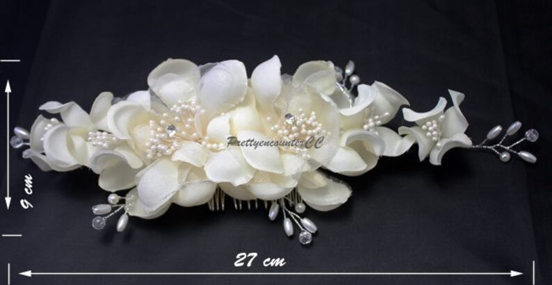 Handmade Cloth Chiffon Ivory wedding headdress flowers with beads artificial crystal balls Peals for bridal and bridesmaid wedding headwear