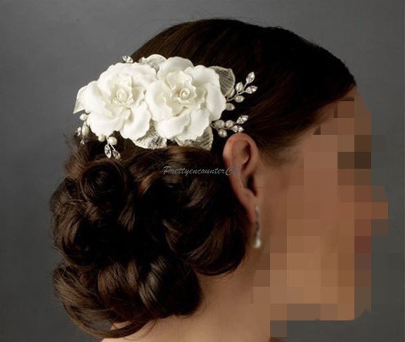 Handmade Cloth Chiffon Ivory wedding headdress flowers with beads artificial crystal balls Peals for bridal and bridesmaid wedding headwear