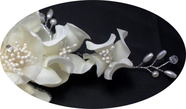 Handmade Cloth Chiffon Ivory wedding headdress flowers with beads artificial crystal balls Peals for bridal and bridesmaid wedding headwear