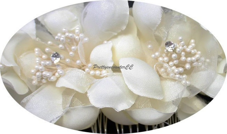 Handmade Cloth Chiffon Ivory wedding headdress flowers with beads artificial crystal balls Peals for bridal and bridesmaid wedding headwear