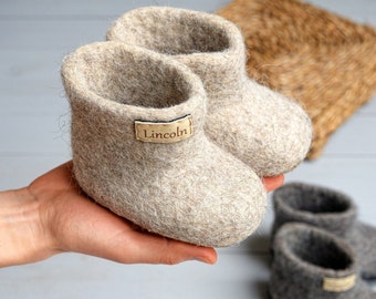 Personalised toddler slippers made from wool perfect for Montessori school