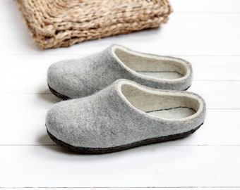 Boiled wool eco shoes, women clogs, felt rustic hygge slippers, nordic slippers, women felt slippers, natural home room shoes