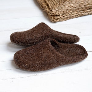 Boiled wool warm woman step in slippers with latex sole sustainable Scandinavian style brown slippers image 2