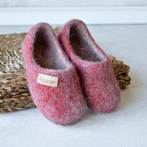 Red Felted Wool Baby Slippers: Personalized Nursery Gift