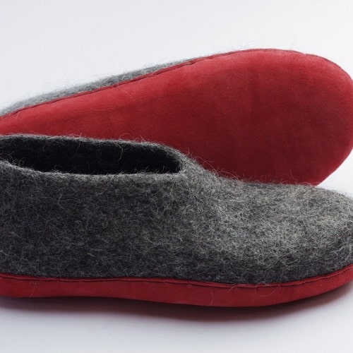 Dark Gray & Orange / Industrial Wool Felt Slippers / Womens / - Etsy