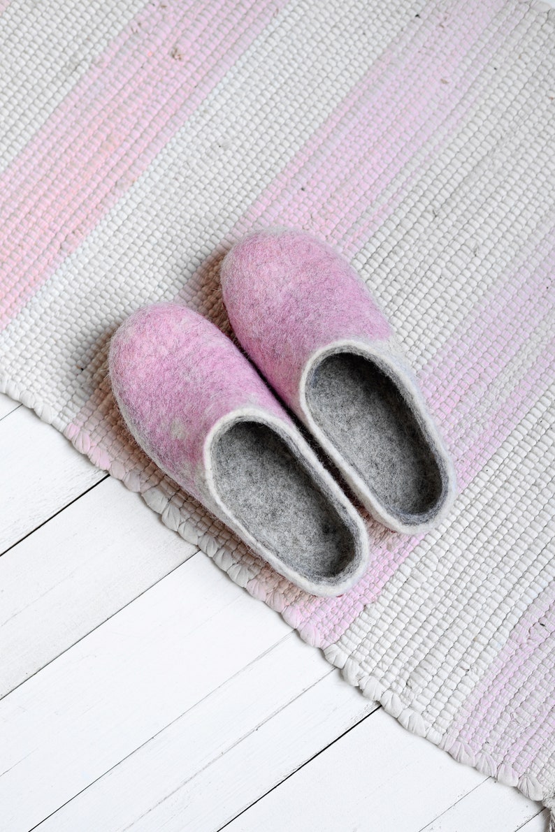 Felt slippers for women with leather sole wool inside shoes woman warm slippers Christmas gift slippers image 4