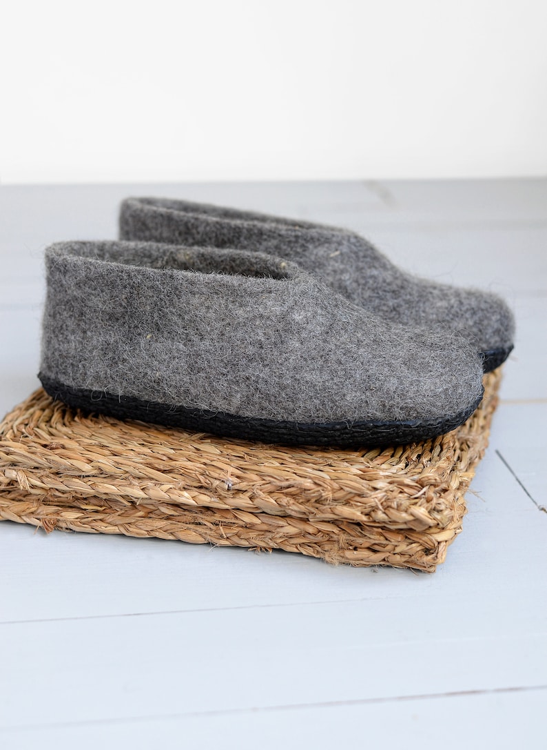 Woman felted slippers from natural organic wool gray wool Etsy