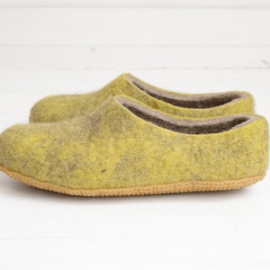 Ready to next day ship Boiled wool yellow slippers for women with customisable sole felted warm house shoes image 6
