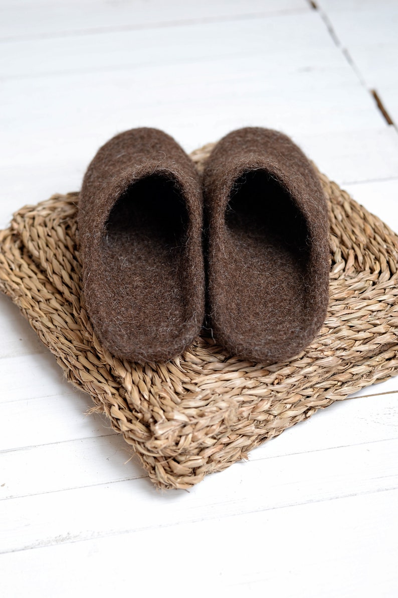 Boiled wool warm woman step in slippers with latex sole sustainable Scandinavian style brown slippers image 4
