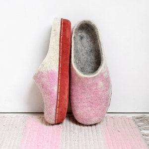 Felt slippers for women with leather sole wool inside shoes woman warm slippers Christmas gift slippers image 1