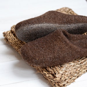 Boiled wool warm woman step in slippers with latex sole sustainable Scandinavian style brown slippers image 5