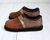 Wool leather shoes- felted shoes- brown shoes-natural material footwear-eco shoes-leather woman shoes-autumn shoes-minimalist shoes