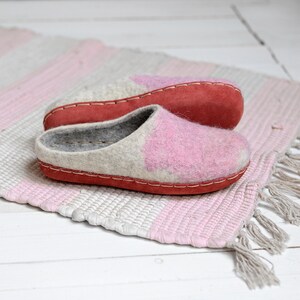 Felt slippers for women with leather sole wool inside shoes woman warm slippers Christmas gift slippers image 3