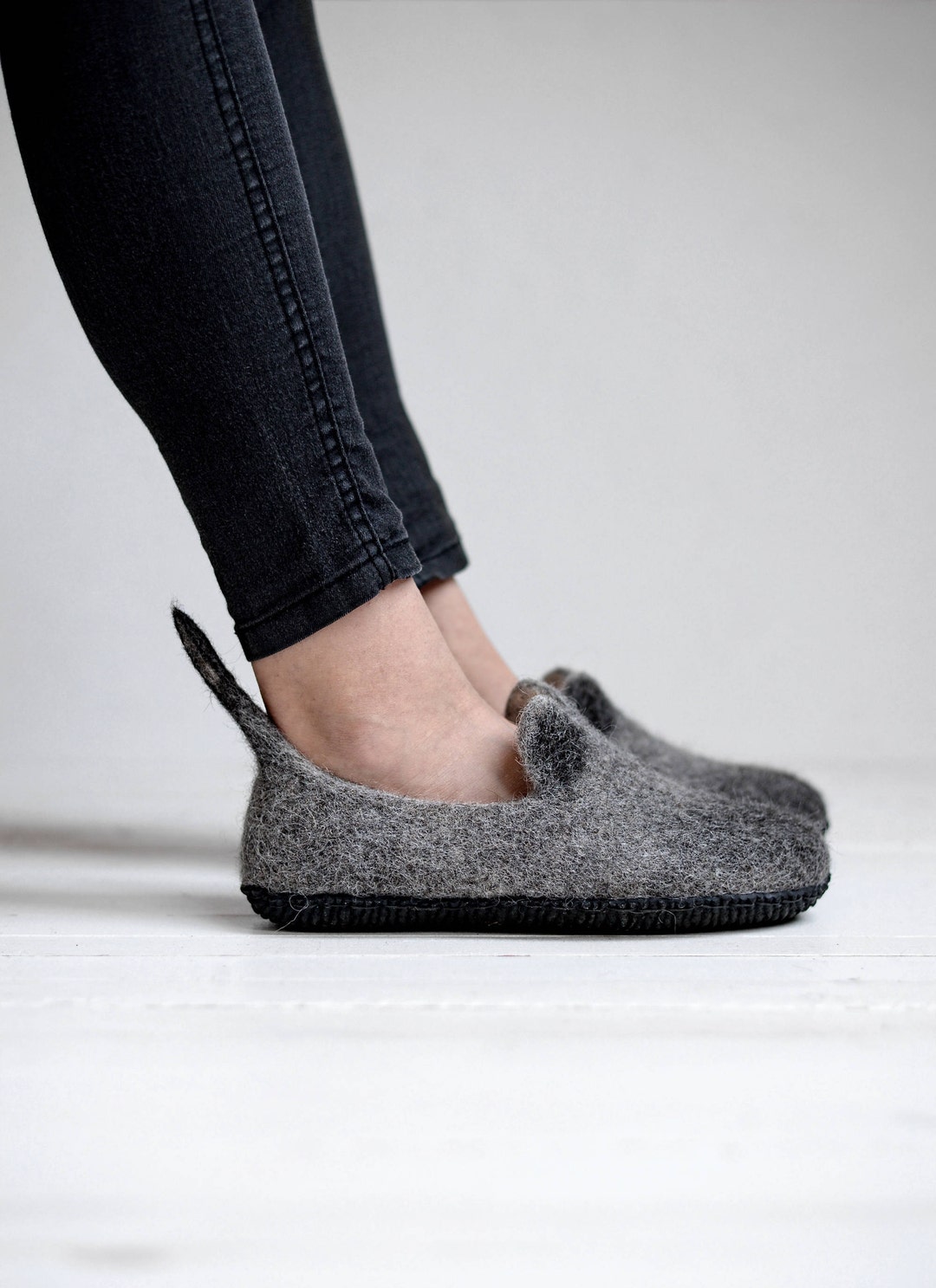 Grey Woman Cat Slippers Boiled Wool Slippers Animal - Etsy
