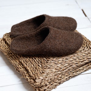 Boiled wool warm woman step in slippers with latex sole sustainable Scandinavian style brown slippers image 3