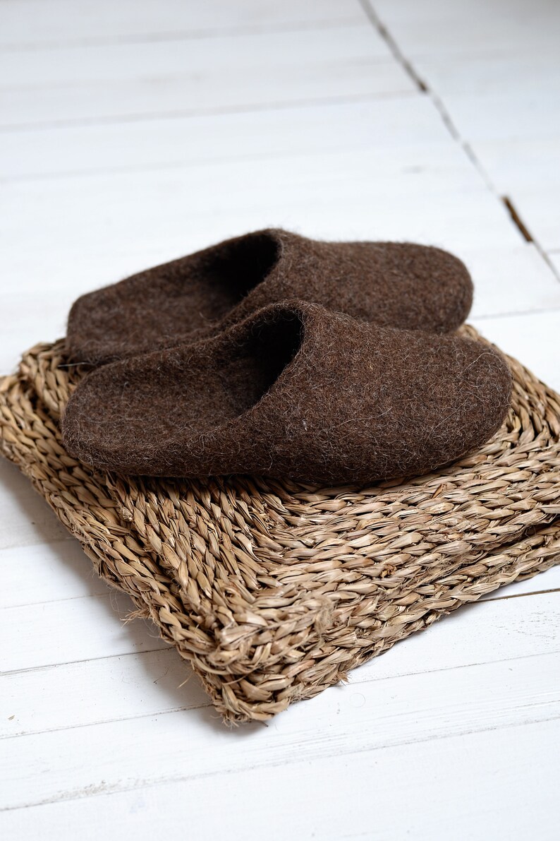 Boiled wool warm woman step in slippers with latex sole sustainable Scandinavian style brown slippers image 3
