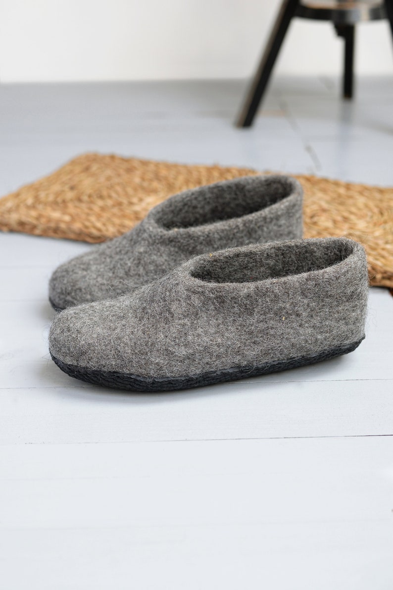 Woman felted slippers from natural organic wool gray wool Etsy