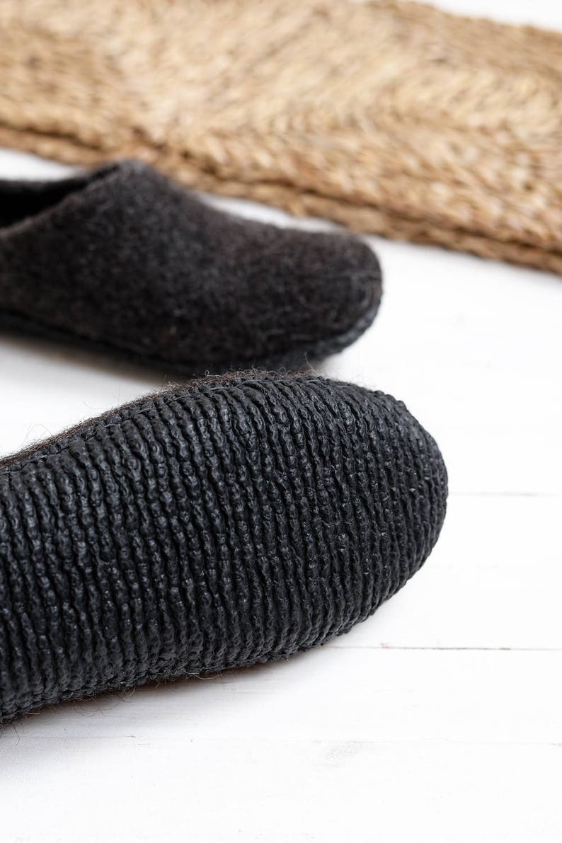 women felt slippers black woolen shoes slippers with natural rubber sole warm home slippers image 4