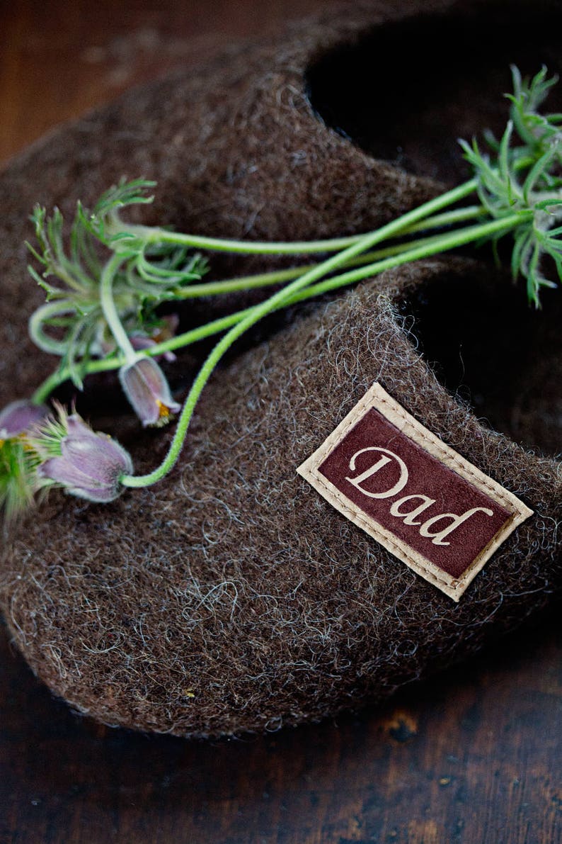 Handmade wool slippers for men personalized dad gift indoor footwear