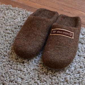 Men wool felt slippers personalized dad cozy indoor non slip shoes