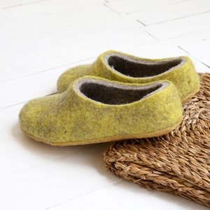 Ready to next day ship Boiled wool yellow slippers for women with customisable sole felted warm house shoes image 4