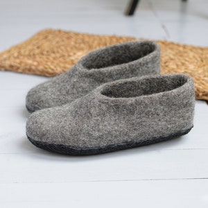 Woman felted slippers from natural organic wool- gray wool slippers- boiled wool slippers- Free shipping slippers