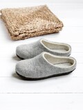 Boiled women wool clogs- rustic hygge felt slippers- natural home shoes- warm gift for wife product logo