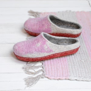 Felt slippers for women with leather sole wool inside shoes woman warm slippers Christmas gift slippers image 2
