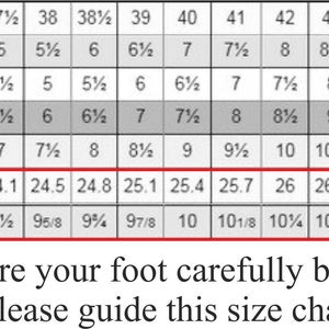 Puede incluir: Tabla de conversi&oacute;n de tallas de zapatos con medidas en cent&iacute;metros y pulgadas. Incluye tallas europeas, brit&aacute;nicas y de EE. UU. y Canad&aacute;. La tabla proporciona conversiones de longitud del pie, desde 22,8 cm (9 pulgadas) hasta 29,2 cm (11 1/2 pulgadas).