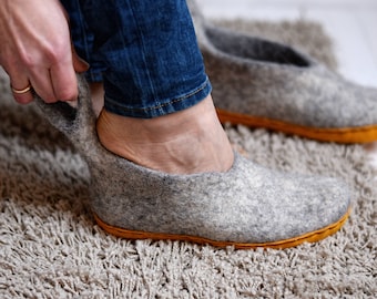Felted slippers- natural material slippers- home shoes- women slippers