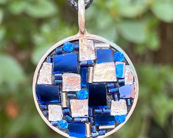 Blue & Silver Mosaic Pendant