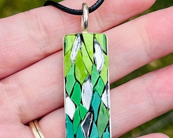 Lime to jade green to  Slivers & Shards Mosaic Pendant