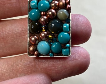 Turquoise and Copper Mosaic Pendant in Rectangular Base