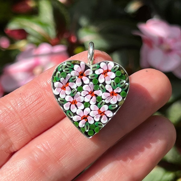 Summer Floral Mosaic Pendant in Heart Base