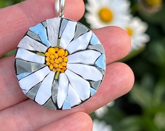 Summer Floral Mosaic Pendant in Round Base