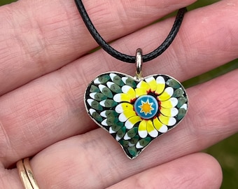 Summer Floral Mosaic Pendant in Heart Base