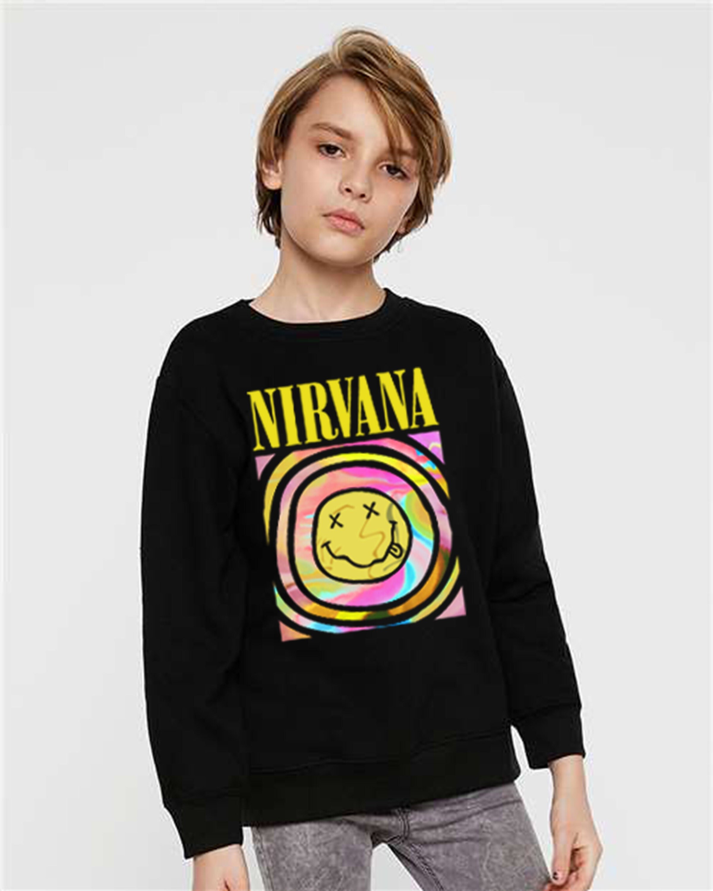 Nirvana Sweatshirt for Kids, Preppy Kids Sweatshirt,nirvana Smile Face ...