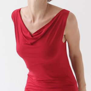 Women's COWL NECK TOP - sleeveless draped shirt - fitted stretchy tunic for leggings -