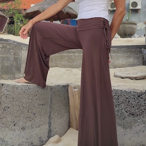 Criss cross LACE UP side flare PANTS, fold over palazzo pants