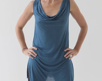 SLEEVELESS cowl neck TUNIC TOP, lightweight draped neckline shirt, 10 colors available