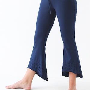 BELL BOTTOM flare pants, high waist stretchy trousers with drawstring