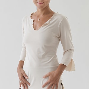 STYLISH 3/4 sleeves top, split elegant neckline shirt