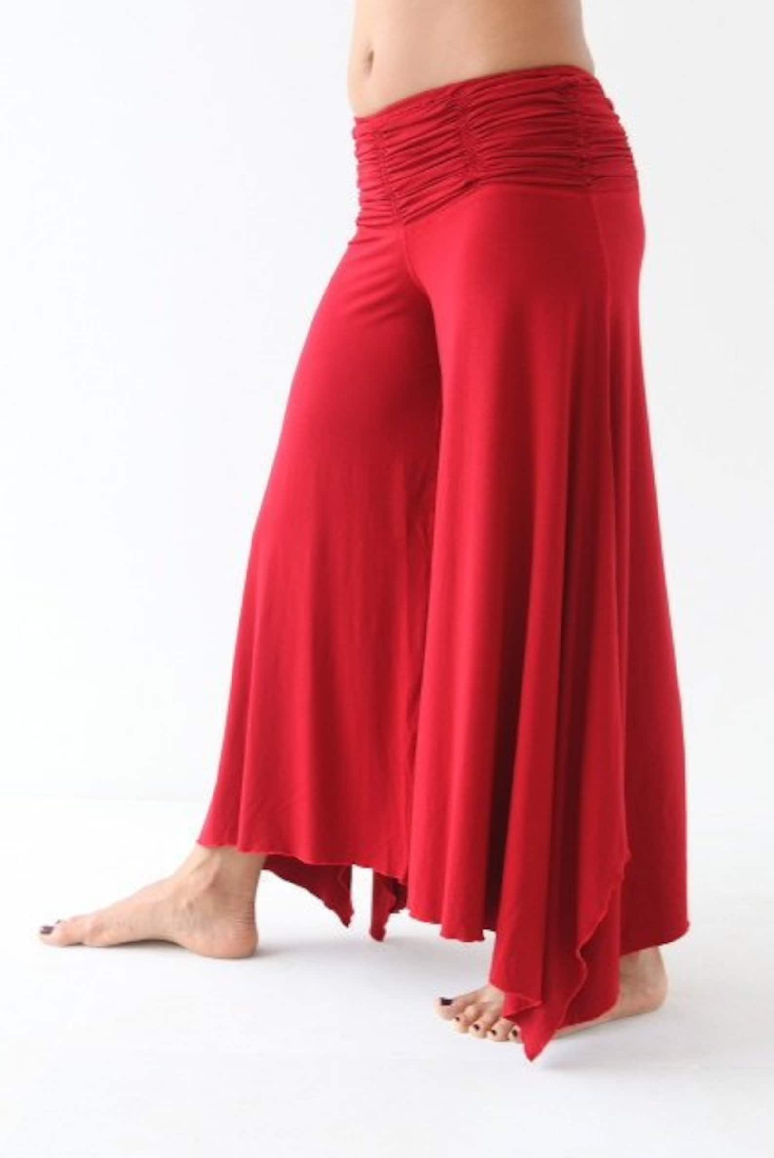 FLOWY Yoga Dance Pants Ruched Waistband Wide Legs Gaucho Etsy