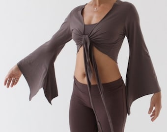 Tie up cropped BOLERO, Open front shrug with bell sleeves